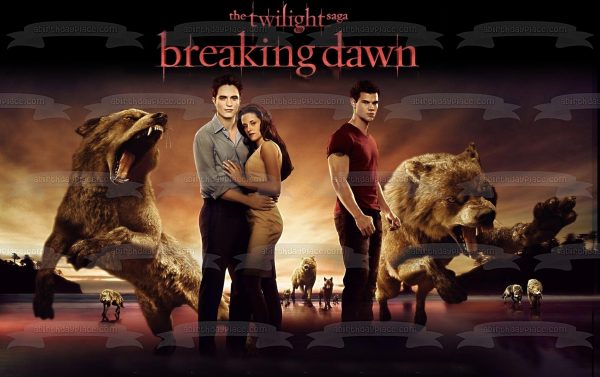 The Twilight Saga: Breaking Dawn Part 1 Bella Edward Jacob Wolves Edible Cake Topper Image ABPID54581 Hot on Sale