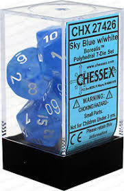 Borealis Sky Blue White 7pc Dice Set Online