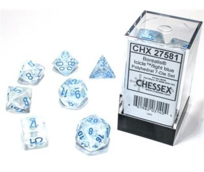 Borealis: 7Pc Dice Set Icicle   Light Blue Luminary Supply